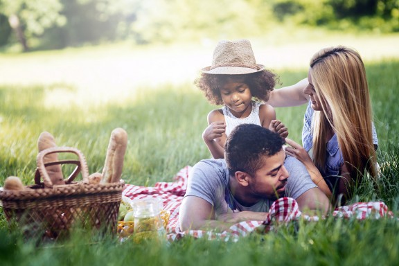 family having picnic on the grass